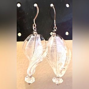Swirling Crystal/Silver Earrings, HandBlown Glass Sterling, Vintage Crystal drop